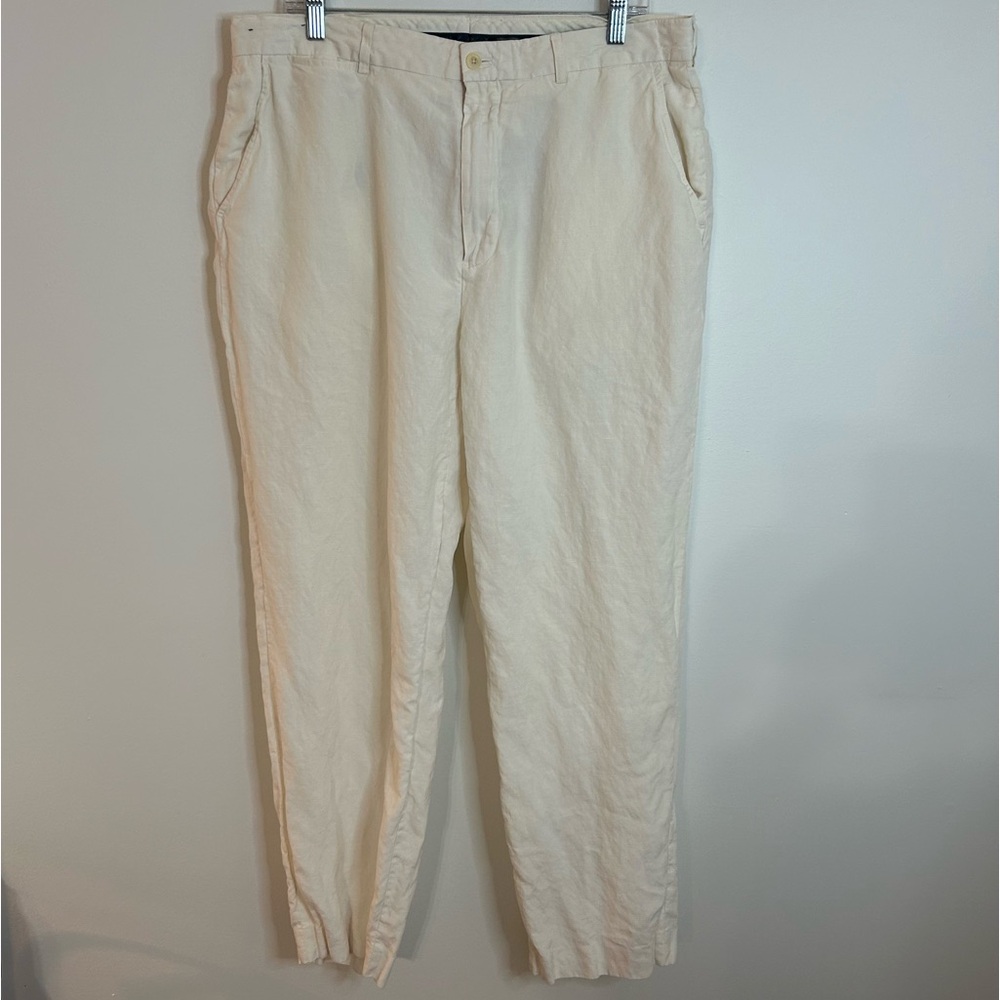 Polo Ralph Lauren Linen Silk Flat Front Pants Size 36x30 Cream